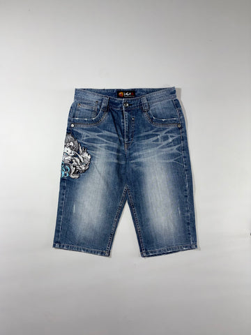 Jico Japanese Oni Embroidered Baggy Jorts (W:34) (L:26.5)
