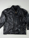 Black Leather-Look Utility Jacket with Stand Collar & Four-Pocket Design (2XL)