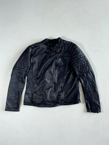 Sexy Woman Women’s Navy Leather Biker Jacket – (S)