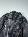 Vintage Black Leather Double Rider Biker Jacket with Buckles (M)