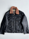 Aviators | Shearling Collar Leather Jacket Black Tan Detachable couler (Xl/2Xl)