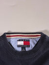 Vintage 90s Tommy Hilfiger | Navy Chunky Knit Crew Sweater – Big Flag Tag | (XL)