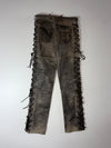Echtes Leder Distressed Leather Side Lace-Up Biker Pants – Vintage Grey (W:32) (L:42)