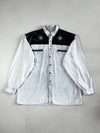 Vintage Arizona Jeans Acid Wash Leather Yoke Denim Shirt (2XL)