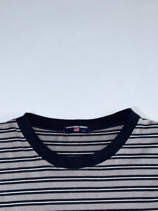 Unicorn Spirit Striped Long Sleeve T-Shirt Grey/Navy/White, Size (L)