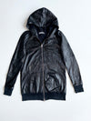 Meatpacking D. Black Leather Hooded Zip Jacket(S)