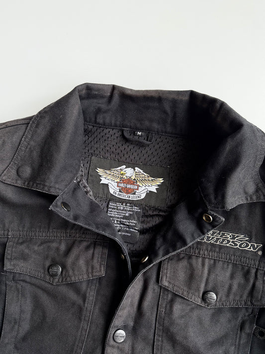 Harley-Davidson Genuine Motorclothes Armored Riding Jacket | Black Denim Trucker Style | CE Certified Protection (Size M)