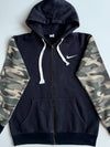 Vintage Y2K Nike Black Camo Sleeve Zip-Up Hoodie (M)