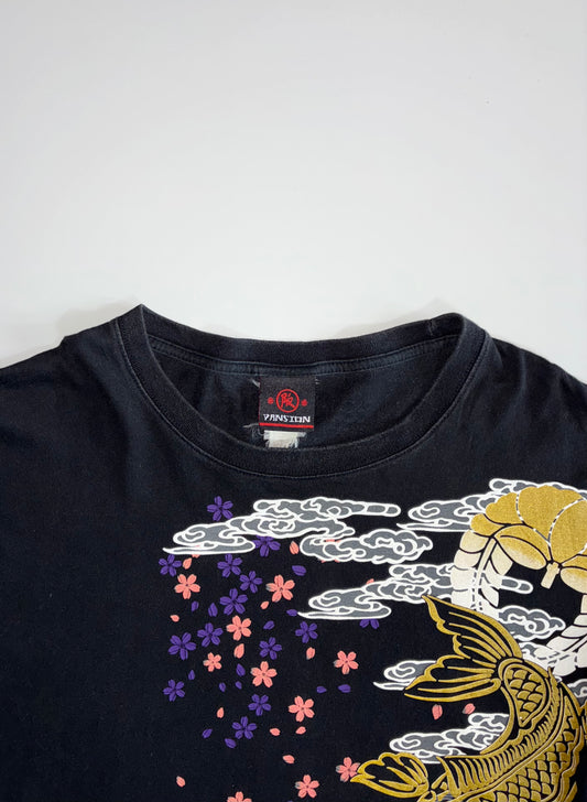 Vansion Collection Koi Fish Graphic Long Sleeve Tee – Black, Japanese Sakura Print (3XL)
