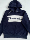 Champion Navy Sherpa Fleece Hoodie with Embroidered Script Logo (S)