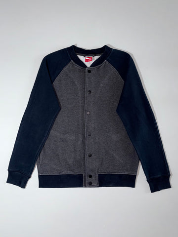 Puma Varsity Snap Button Bomber Sweatshirt – Grey/Navy (S/M)