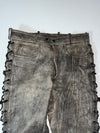 Echtes Leder Distressed Leather Side Lace-Up Biker Pants – Vintage Grey (W:32) (L:42)