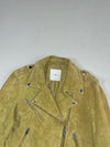 Mango MNG Olive Suede Leather Biker Jacket with Silver Zips & Snap Lapels,Women’s(S)