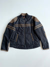 Refree Biker Racing Jacket Suede Panel – Navy/Brown (2XL)