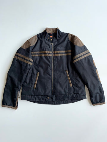 Refree Biker Racing Jacket Suede Panel – Navy/Brown (2XL)