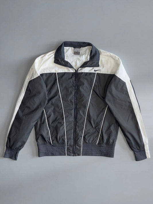 Nike Vintage Charcoal Grey & White Colorblock Piping Detail Track Jacket — Mesh Lined | Size (S)