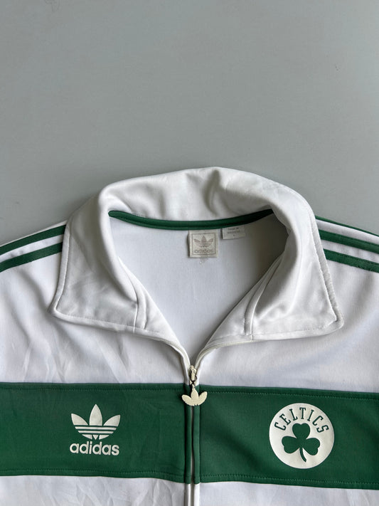 Adidas Originals NBA Boston Celtics Trefoil Three-Stripe Track Jacket in White & Green (XL)