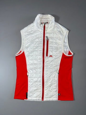 J.Lindeberg Quilted Hybrid Vest — White Red Colorblock (S)