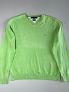 Tommy Hilfiger | Lime Green Premium Cotton V-Neck Sweater | (L)