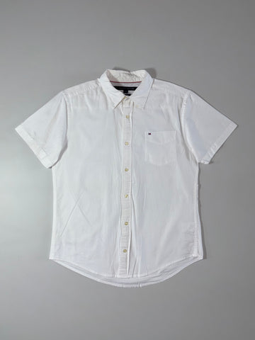 Tommy Hilfiger White Short Sleeve Button-Up Shirt – Classic Fit, (M/L)