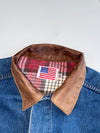 Vintage Leather Collar Denim Trucker Jacket (L)