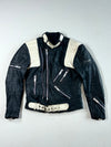 Vintage 80s Hein Gericke Navy & Cream Leather Motorcycle Jacket with Belt (S)