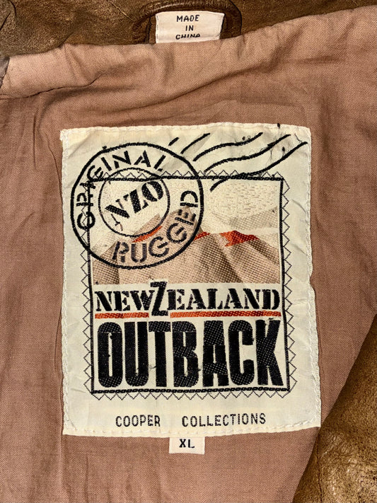 Vintage Tan Suede Leather Zip Bomber Jacket (Xl)