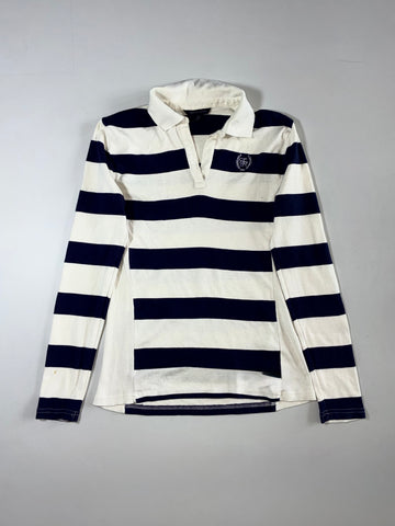 Tommy Hilfiger Women's Cream & Navy Rugby Stripe Long Sleeve Polo – (XS)