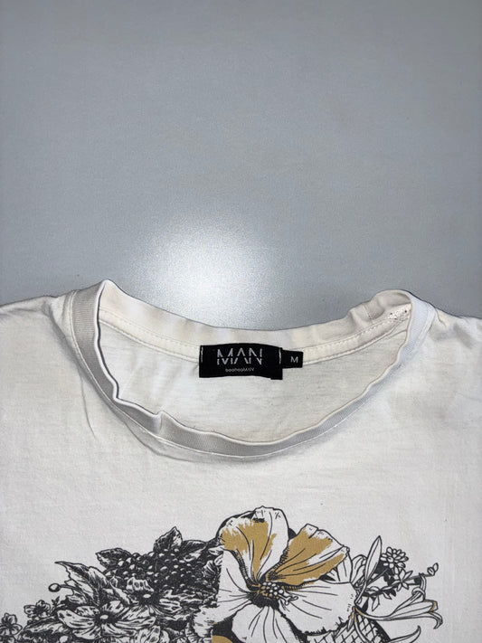 BoohooMAN | Floral Skull Graphic Tee | Off-White (L)
