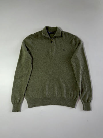 Polo Ralph Lauren Olive Green Quarter Zip Knit Sweater (M)