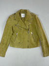 Mango MNG Olive Suede Leather Biker Jacket with Silver Zips & Snap Lapels,Women’s(S)
