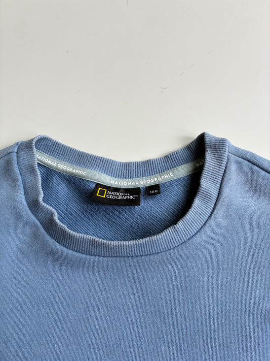 National Geographic Light Blue Crewneck Sweatshirt – Sleeve Patch (S)
