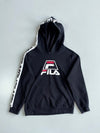 Fila Big Logo Black Pullover Hoodie | Vintage Fila Tape Sleeve Hoodie (S)
