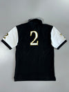 Polo Ralph Lauren Custom Fit Black Watch Big Gold Pony Embroidered Colorblock Black White Short Sleeve Pique Polo T- Shirt (M)