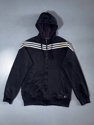 Adidas Climawarm Striped Zip Hoodie – Black w/ White 3-Stripe (M)