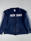 Adidas Navy Full-Zip Fleece Sweatshirt Jacket – Spellout Logo & 3-Stripes (XL)