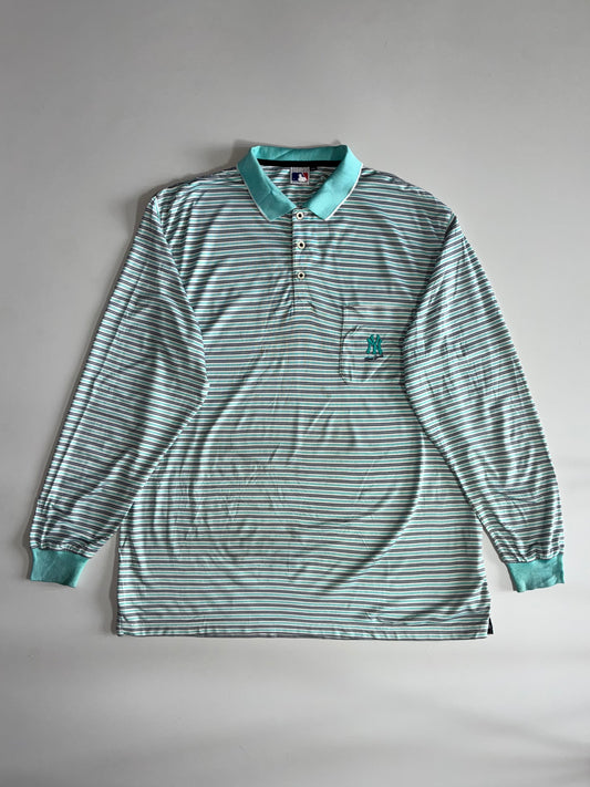 MLB New York Yankees Striped Pocket Polo Teal (3XL)