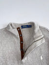 Polo Ralph Lauren Quarter Zip Sweater - Grey Elbow Patch Leather Trim Vintage (L)