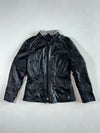 Vintage 80s Taurus Women’s Black Leather Moto Jacket – Grey Piping, (S/M)