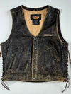Harley-Davidson Distressed Black Leather Biker Vest with Side Lacing (L)