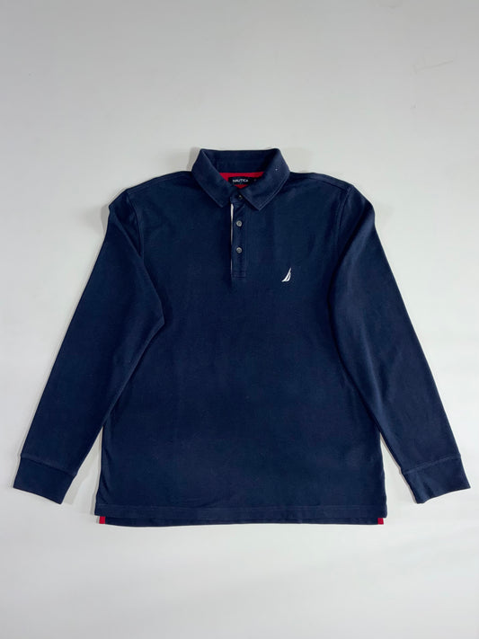 Nautica Navy Long Sleeve Polo Shirt (XL)