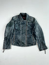 Vintage HIS Blue Grey Distressed Leather Biker Jacket Women's (M)