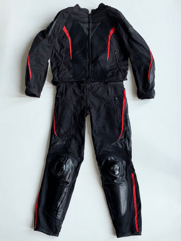 Dainese Full Armoured Leather/Textile Motorcycle Racing Suit Set (Completely -Padded Racing Suit ) (Jacket Size : L(52) (Pant : W:36|L:38)