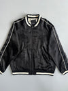 Unrelaxing Design” Satin Souvenir Jacket Black Tiger Embroidered Varsity Bomber (M)