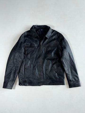 Society Team Black Leather Zip-Up Collared Jacket – Quilted Lining (XL)