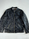 Danier Black  Leather Café Racer Jacket – Gingham Lining, Stitched Sleeve Panels (XL)