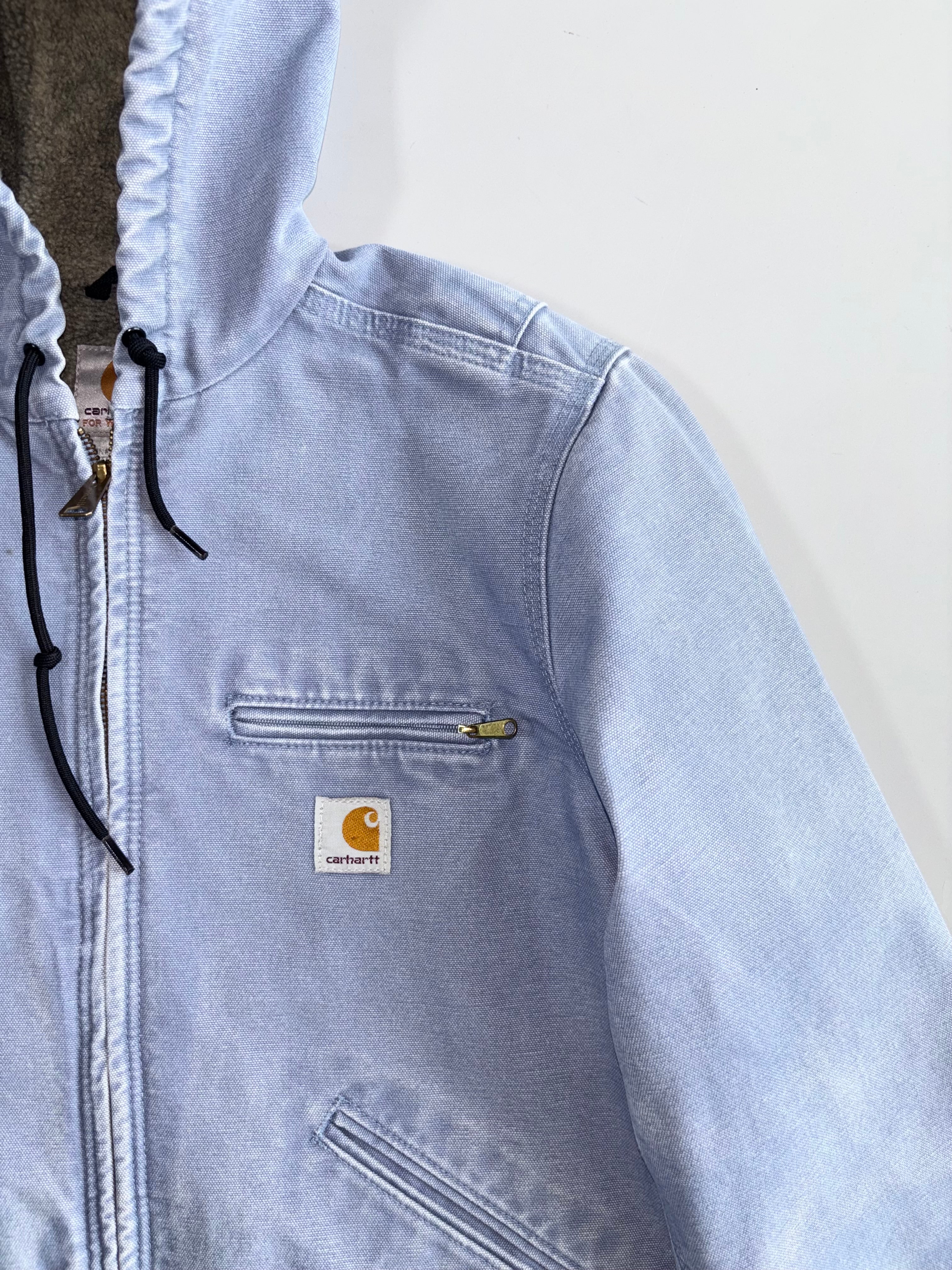 Vintage Carhartt Washed Blue Sherpa Lined Hooded Active Jacket