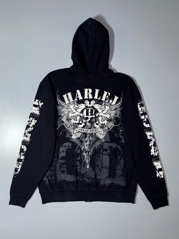Harlej Graphic Sleeve Full-Zip Hoodie – Black (S/M)