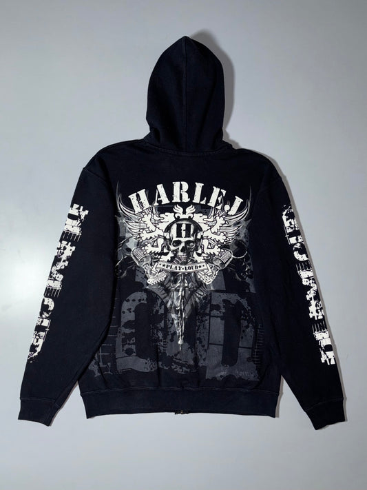 Harlej Graphic Sleeve Full-Zip Hoodie – Black (S/M)