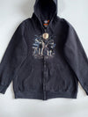 Vintage Rock Eagle Wolves Howling Moon All-Over Print Washed Black Zip-Up Hoodie (M)